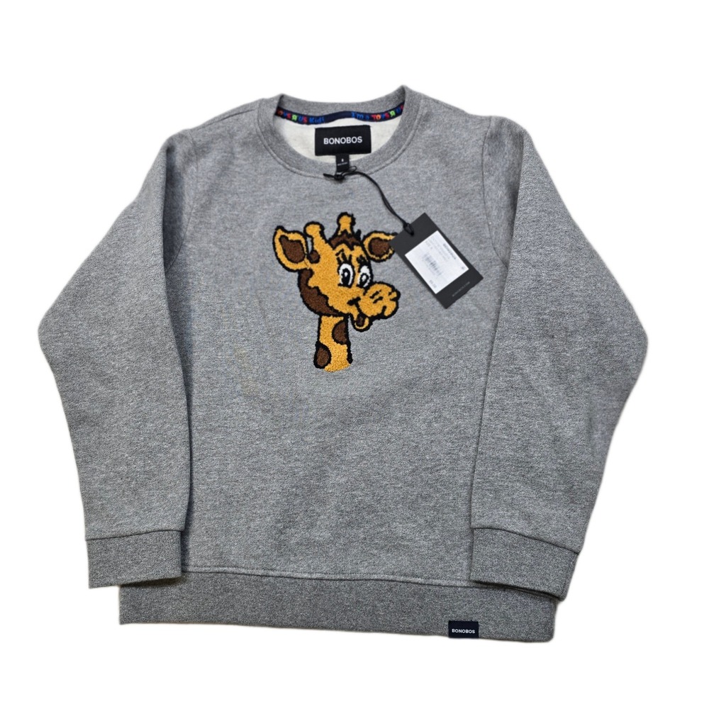 BONOBOS‎ Kids Size 8 Geoffrey Giraffe Crewneck Sweatshirt Light Heather Grey NEW